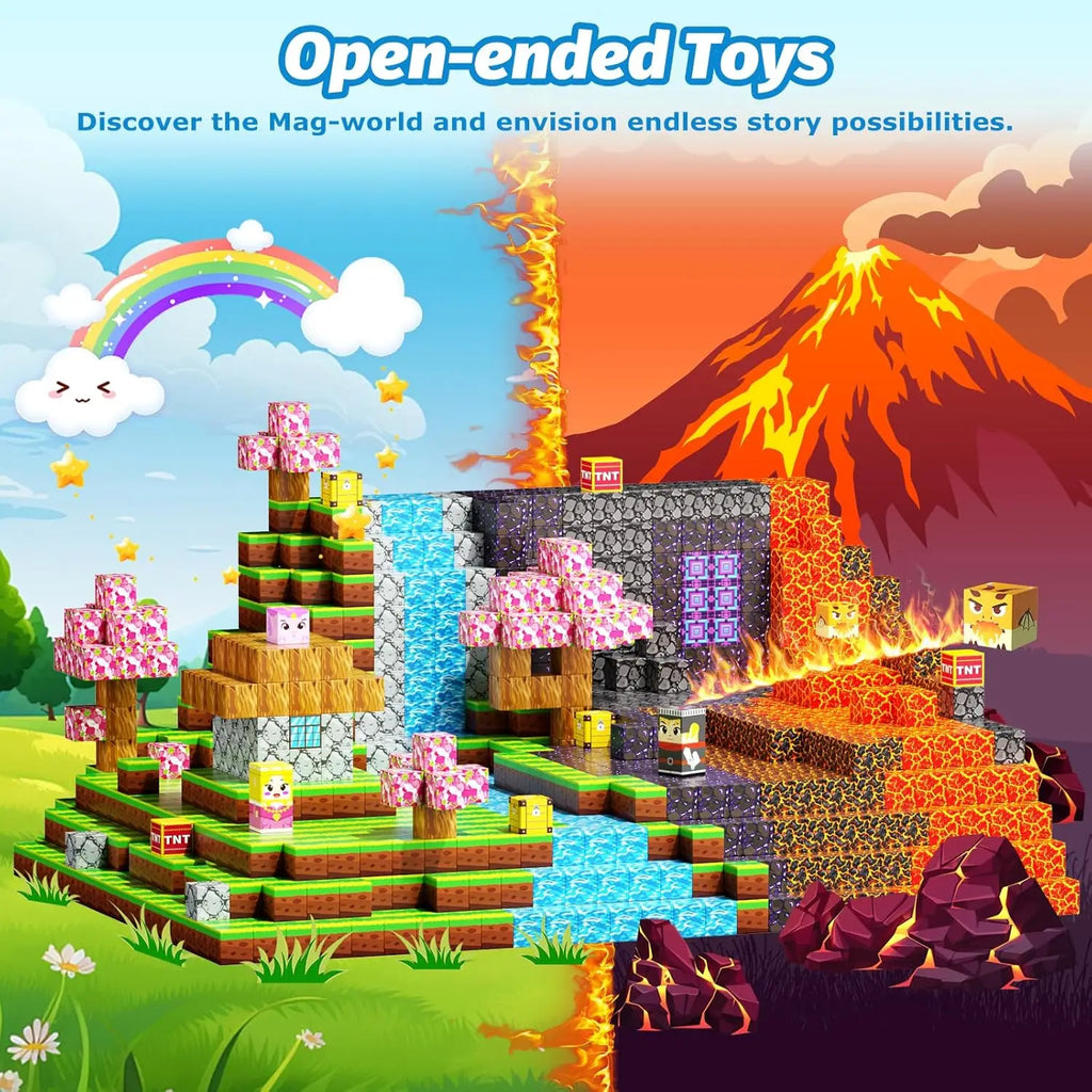 Magnetic Building Blocks Mine World Magnet Cube Set STEM Montessori Sensory Toy for Kids Boys Girls Ages 3+ DIY Model Children