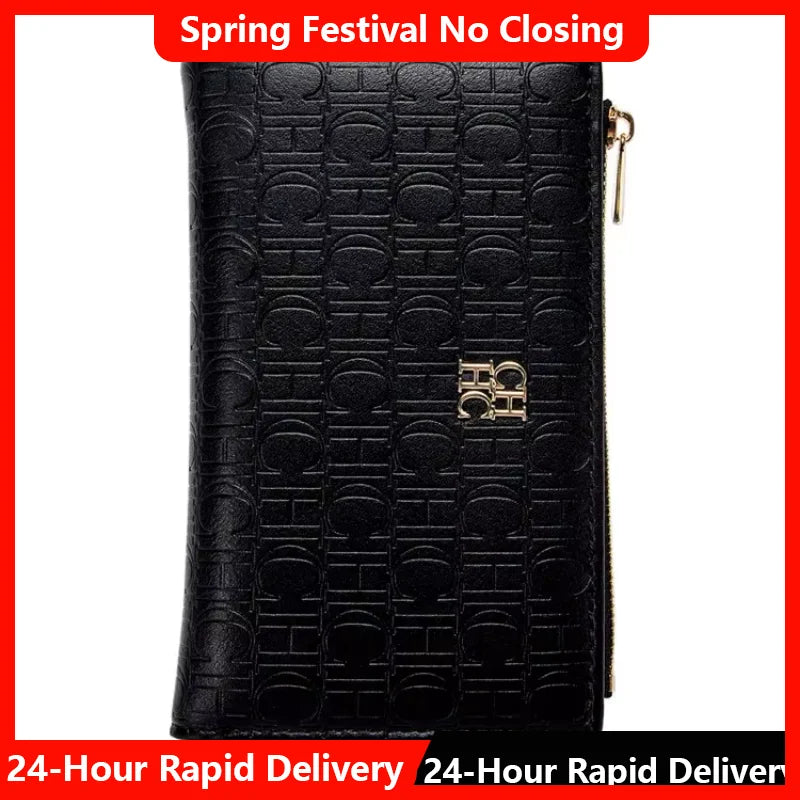 CH Luxury Wallet Card Leather Zipper Letter Printed Short Women's Handbag 2025 Trendy Coin Storage Bag
