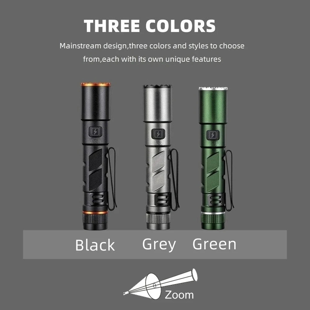 Zoom Mini EDC High Bright LED Pen Flashlight USB Rechargeable Magnet Small Torch Outdoor Camping Hiking Emergency lighting Light