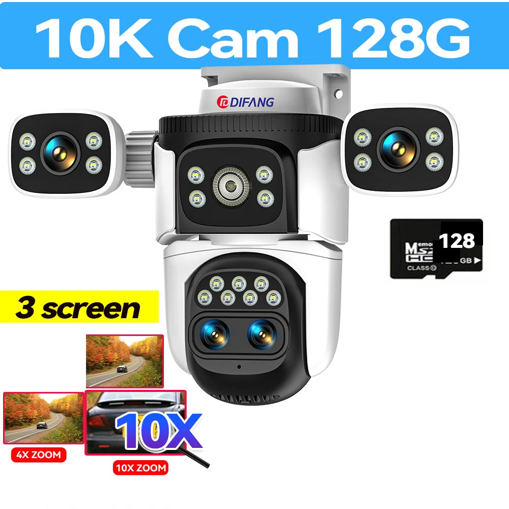 10K 20MP External IP Camera WiFi Surveillance Outdoor Four Lens PTZ 10X Optical Zoom CCTV Security Protection New