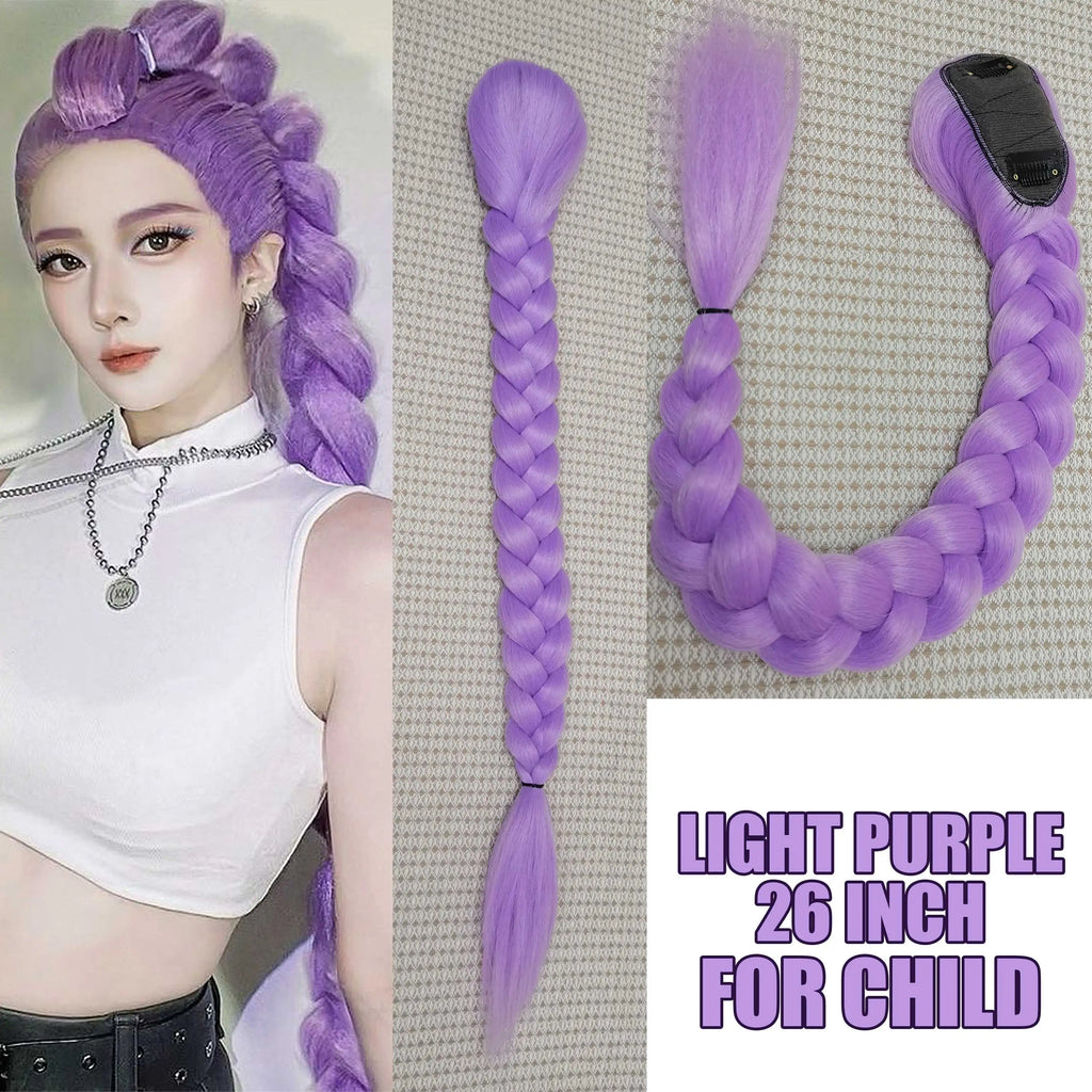 Ru mi Synthetic Braids Purple Hair Ponytail Costume Hairstyle 26inch Long Ponytail with Clips for Kids Girls Halloween Christmas