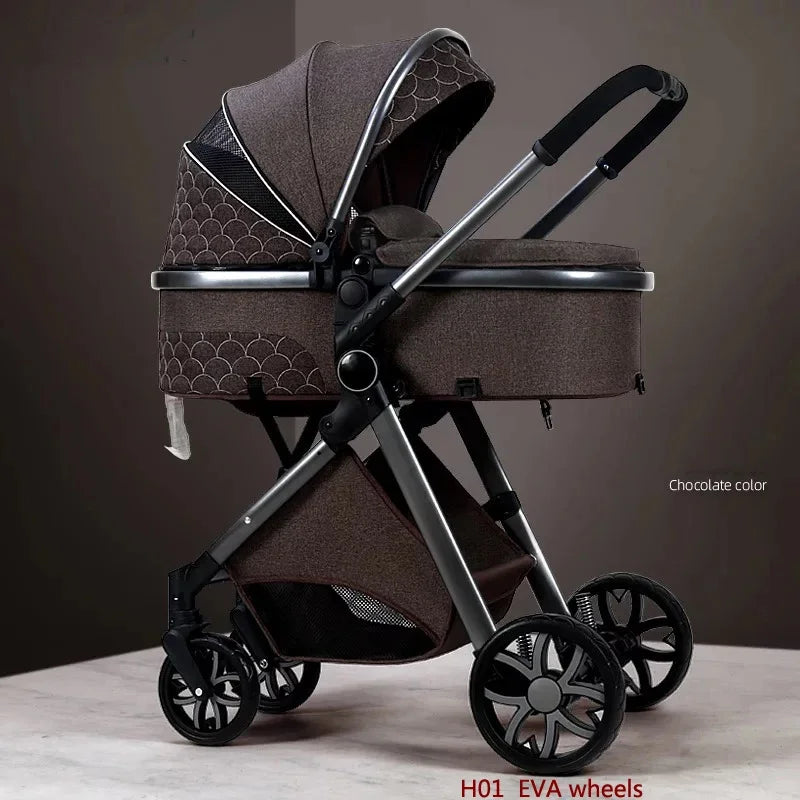Luxury Baby Stroller 3 in 1 High Landscape Baby Cart Can Sit Can Lie Portable Pushchair Baby Cradel Infant Carrier