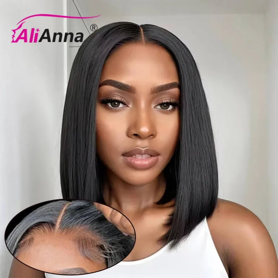 ALIANNÁ Glueless Human Hair Bob Wig — Ready-to-Wear, Pre-Cut 4×4 Transparent Lace (Remy Peruvian)