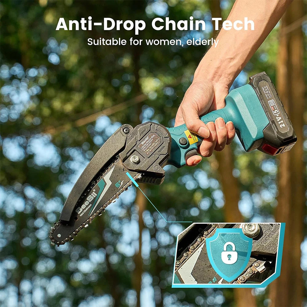Seesii Mini Chainsaw Cordless 6-inch Handheld Electric Power Chain Saw for Garden Tools Tree Trimming Wood Cutting Best Gifts