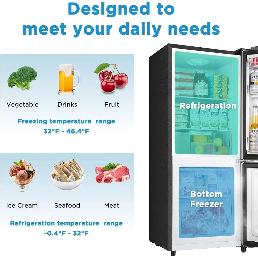 4.0 Cu.Ft Compact Mini Fridge with Bottom Freezer and Two Doors Energy-Efficient Small Refrigerator with Freezer for Bedroom Of