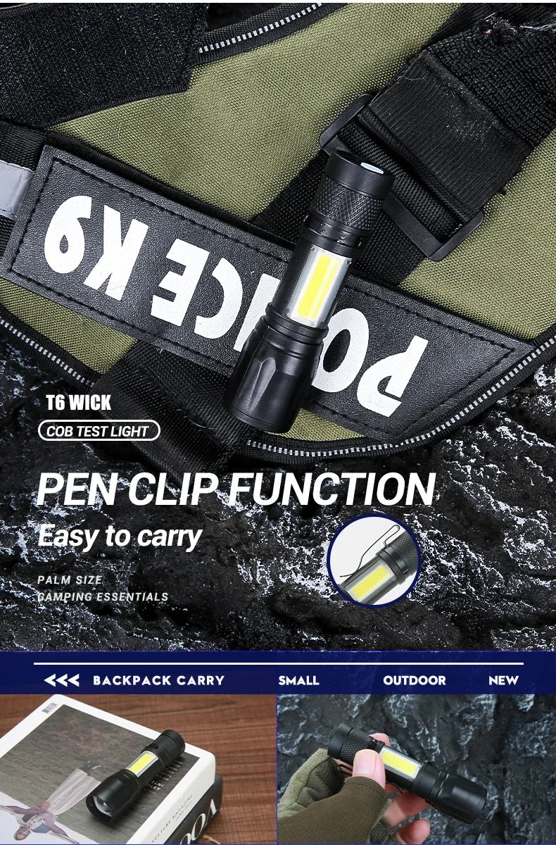 1-5PCS Mini LED Flashlight Zoom Torch COB+XPE Lamp Built-in Battery Lamp Outdoor Waterproof Emergency Pocket Light With Pen Clip