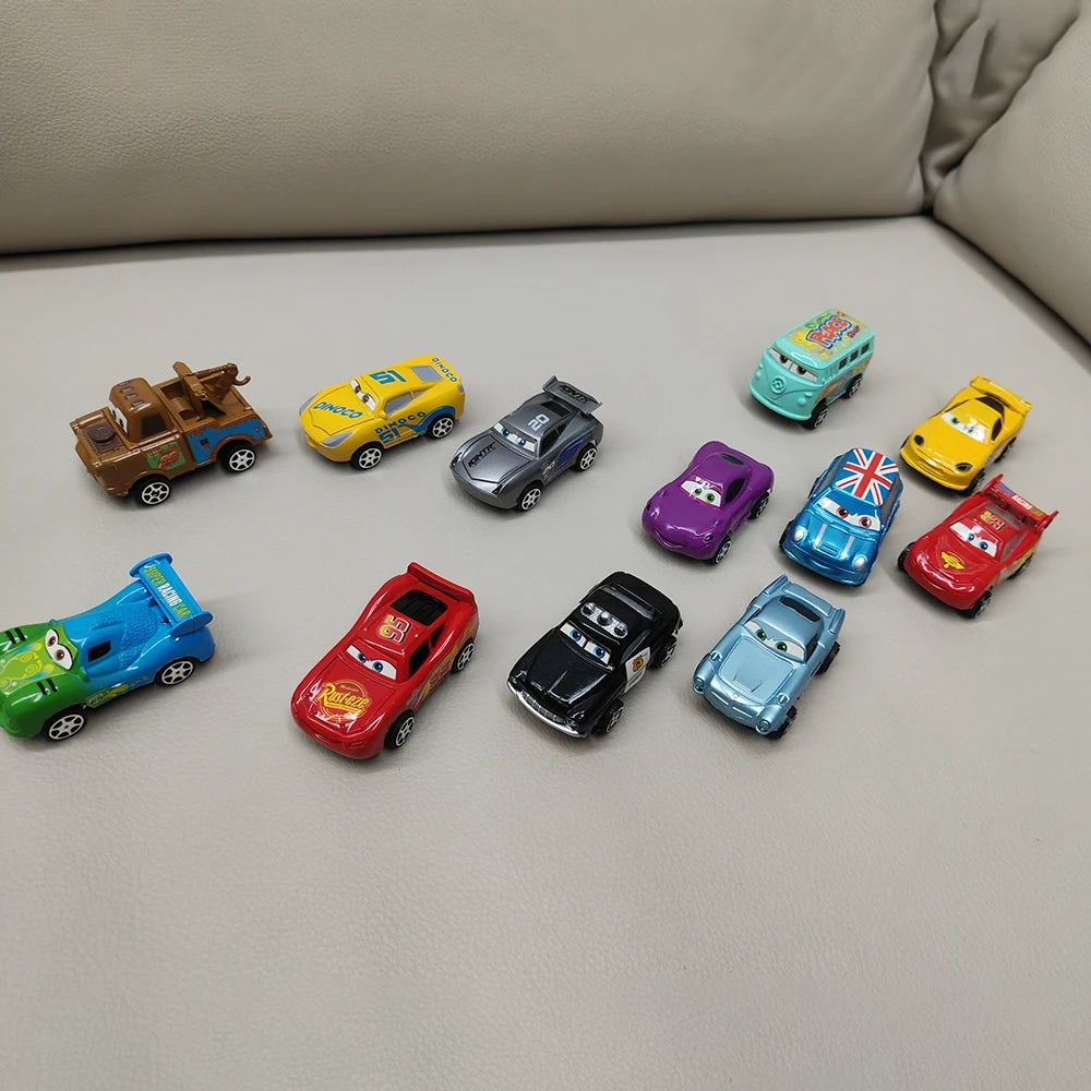 12pcs/Set Hot Sale Pixar Cars Lightning Mcqueen Jackson Storm Mater Pvc Model Back-Force Car Toy For Kids Birthday Gift Set