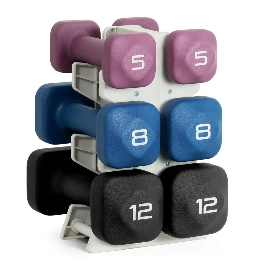 Neoprene Dumbbell Set with Storage Rack NonSlip, AntiRoll Hand Weights for Home Gym Workouts 20 lb, 32 lb, 50 lb, 60 lb amp 100