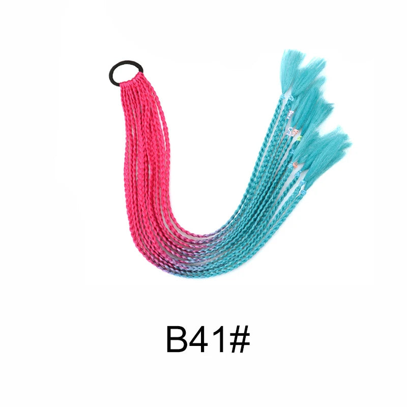WIGSIN 24Inch Synthetic Long Ombre Rainbow Box Braid Ponytail Hair Extension for Women Rubber Band Hairstyle for Women