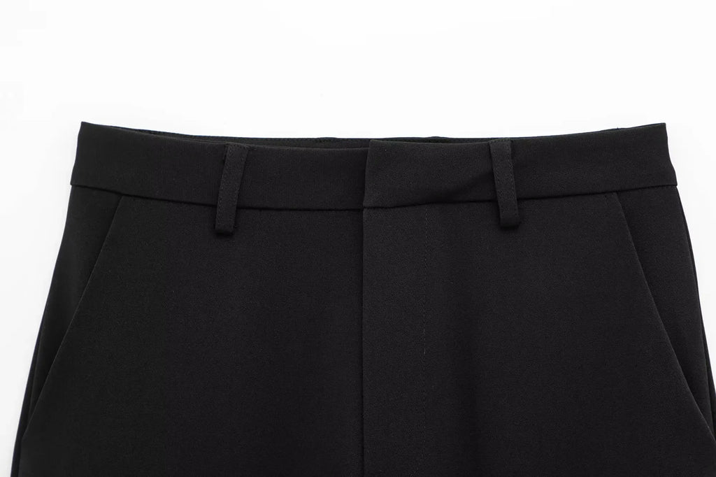 TFMLN Fashion Set For Women Summer 2025 New Slim Lapel Zipper Short Sleeve Coat Top Wide Leg Pants Two Piece Set Leisure Black