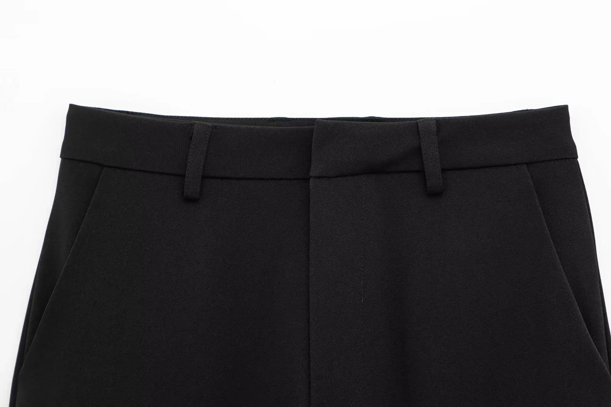 TFMLN Fashion Set For Women Summer 2025 New Slim Lapel Zipper Short Sleeve Coat Top Wide Leg Pants Two Piece Set Leisure Black