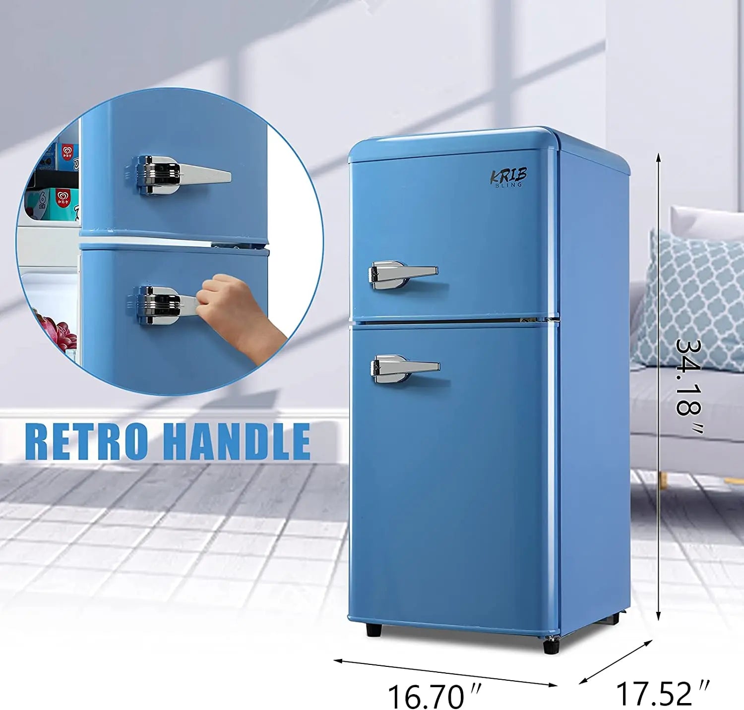 3.2 Cu.ft  Double Door Compact Refrigerator, Mini Fridge with Freezer, Retro Design Small Drink Chiller for Home, Office