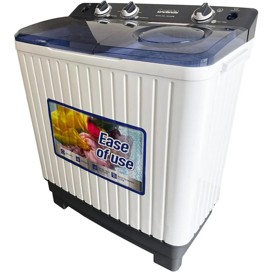 Compact SemiAutomatic Portable Washing Machine with Twin Tub Design for Apartments Dorms and RVs: 14lbs Washer 8lbs Spinner Com