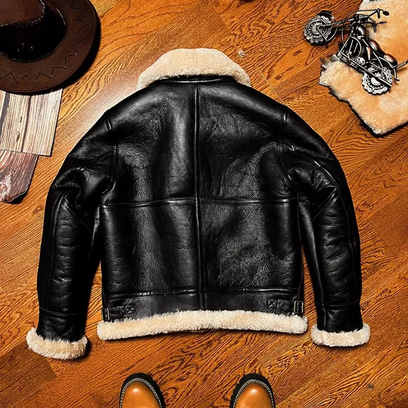 CC Shop Best.Mens High quality 100% real fur jacket.Classic B3 winter warm thick leather coat.narural sheepskin with wool.Thick
