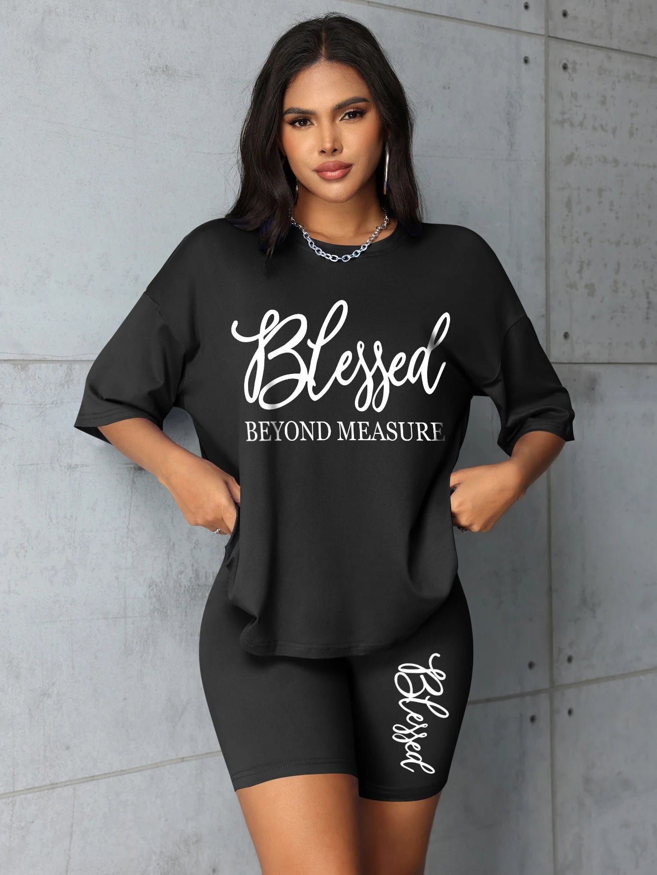 Plus size sets for women Summer 2 pieces Blessed printed offers and liquidation everything cheap elegant women's sets Short sets
