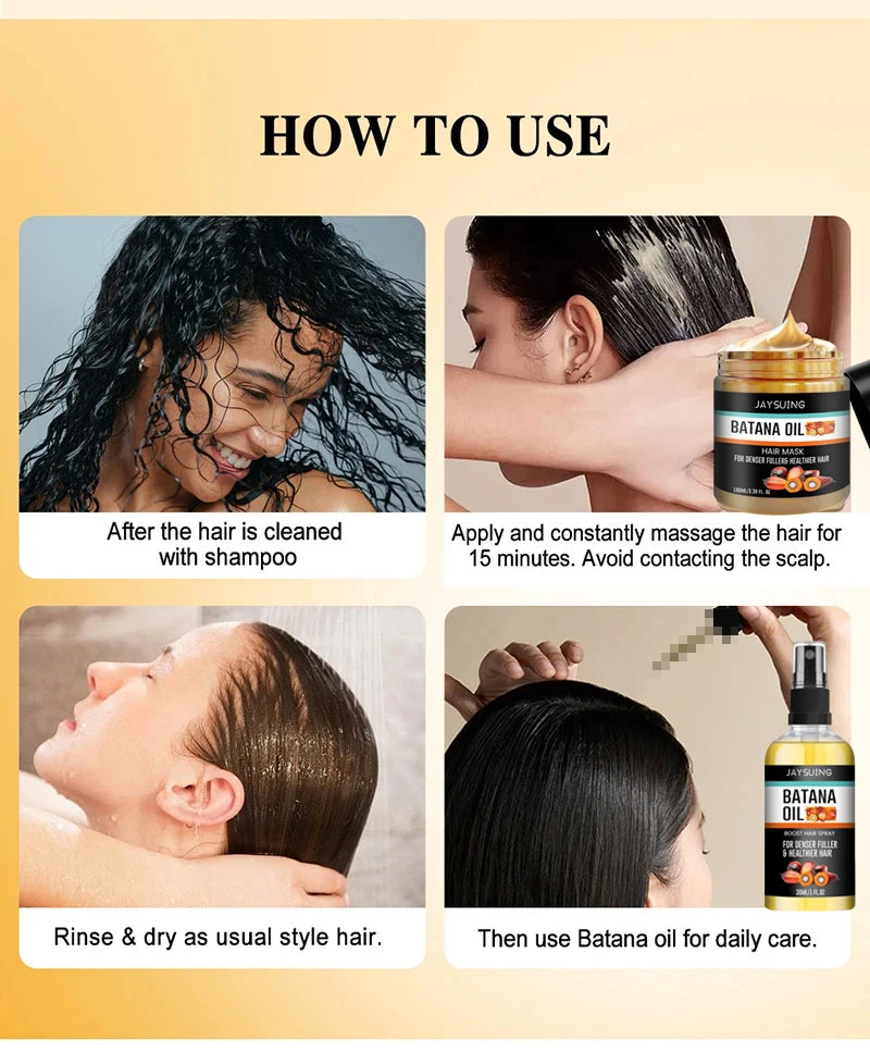 Fast Hair Growth Set – Batana Oil & Hair Mask for Traction Alopecia, Anti-Breakage & Baldness Repair (120g + 50ml)