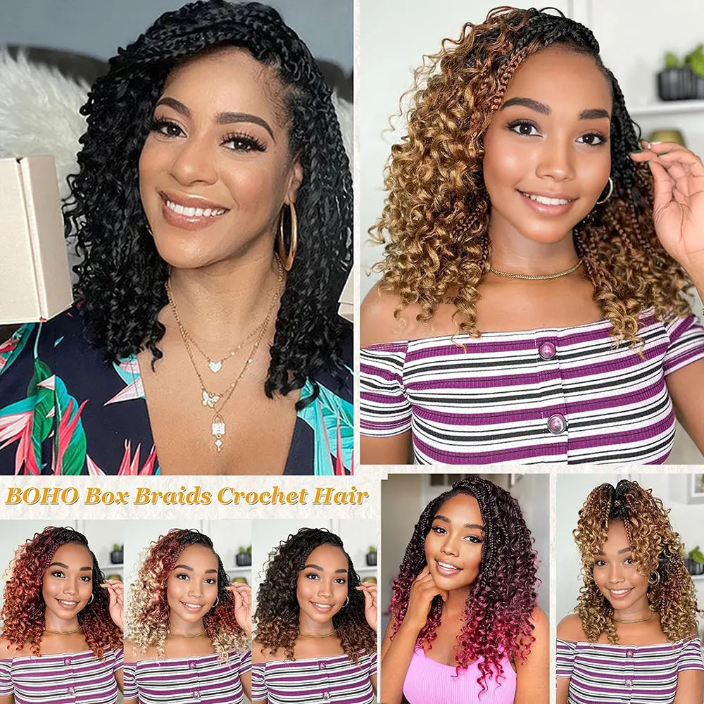 10" 8Packs Crochet Hair Box Braids Goddess Bohemian Crochet Boho Braids With Curly Ends Synthetic Crochet Hair For Black Women