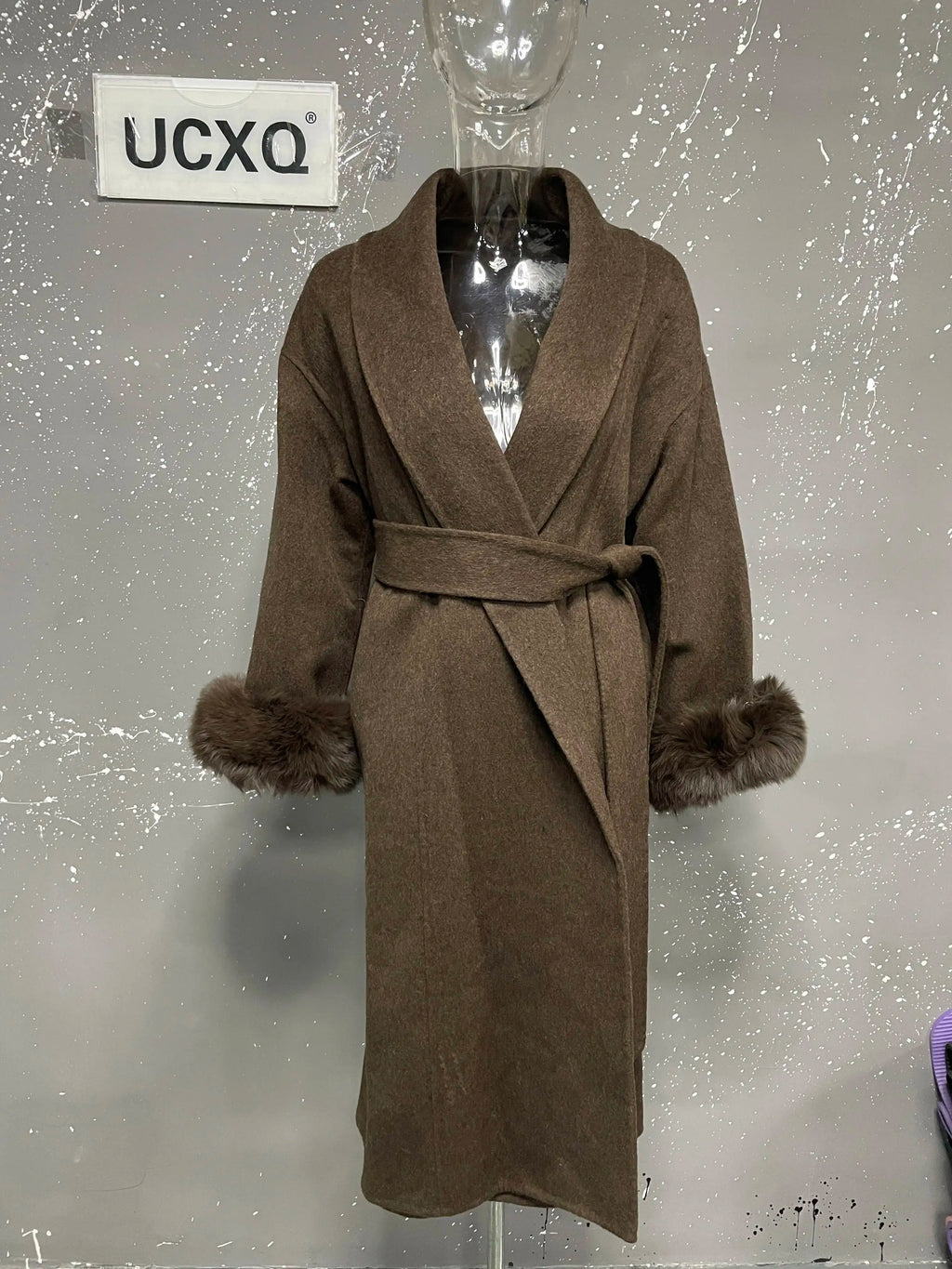 UCXQ Elegant OL Office Lady Overcoats Fur Patchwork Long Sleeve Woolen Coat Beautiful Women's Clothing Jacket Autumn 2025 Winter