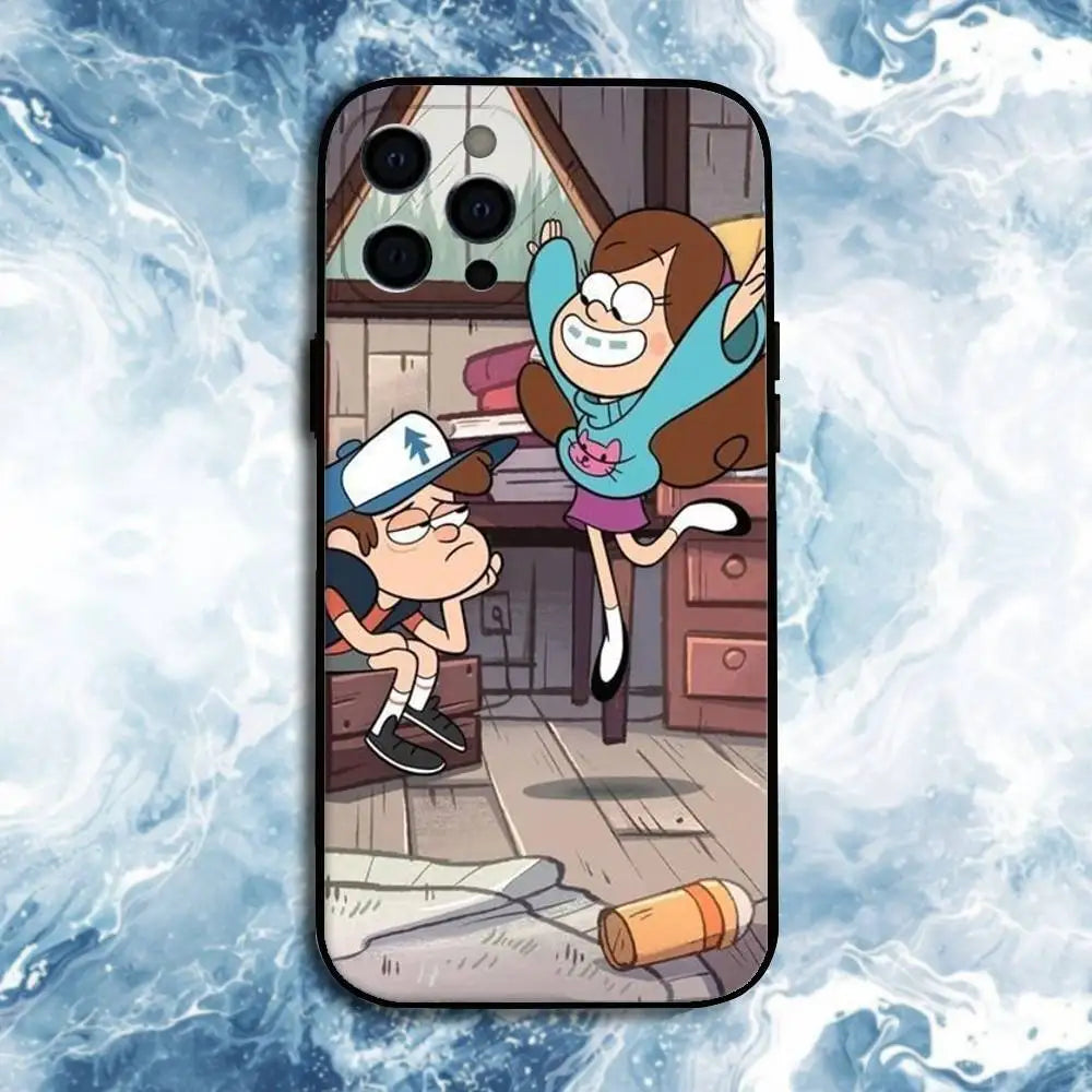 Gravity Falls  Phone Case For iPhone 16,15,14,13,12,11 Plus,Pro Max, Soft Silicone Black Cover