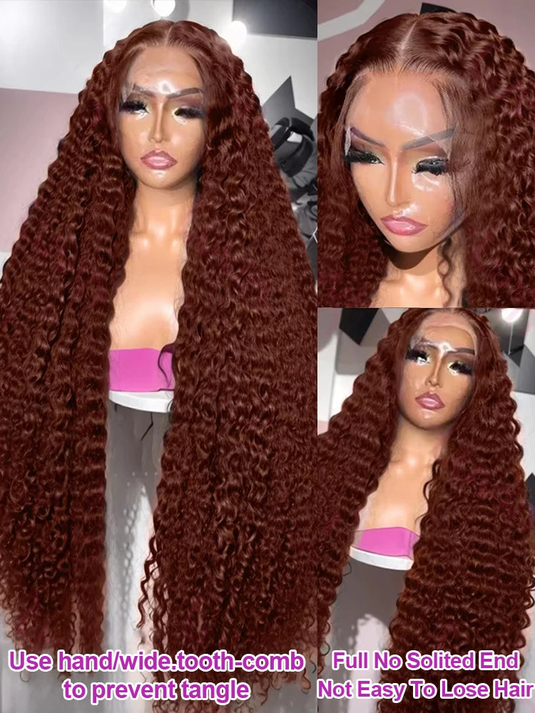 HJ WEAVE BEAUTY Deep Curly HD Lace Frontal Wig | Chocolate Brown Human Hair