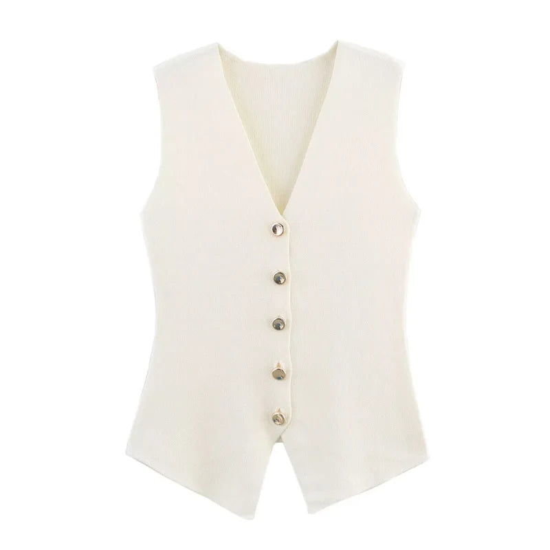 ETJ 2025 new women's elegant fashion all-match V-neck sleeveless vest jacket knitted waistcoat