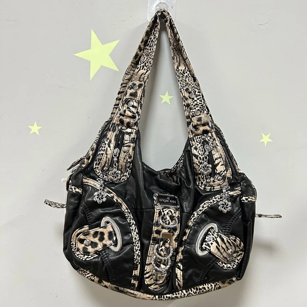 Angelkiss Women Handbags Leopard Shoulder Bag Top-handle Handbag Fashion Satchel Dumpling Shoulder Bag Tote Hobos Large Purse