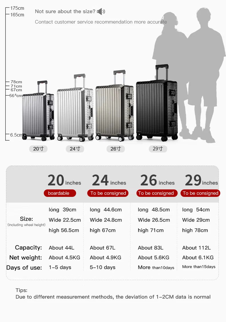 20"24"28" Inch Aluminum Trolley Suitcase Waterproof Metallic Cabin Luggage Trolly Bag With Wheels