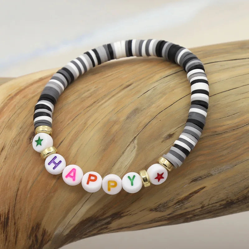 Multicolor Clay Beaded Letter Bracelet | Custom Friendship & Love Boho Jewelry