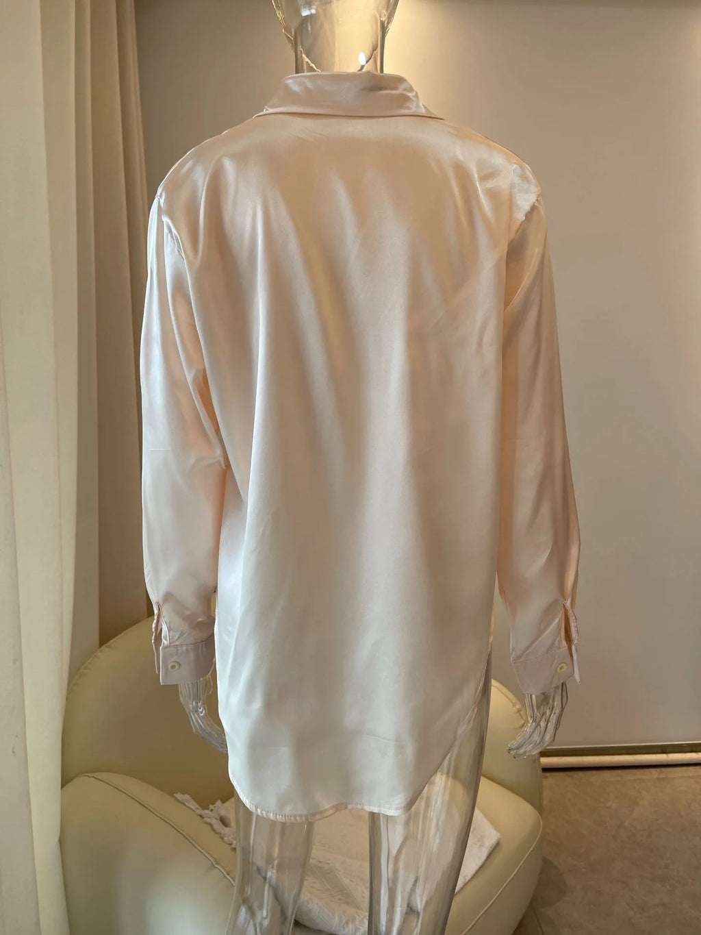 Elegant Women's Satin Shirt Blouse New Print V-neck Swing Neck Long-sleeved Solid Color Loose Shirt Casual Top Office Ladies