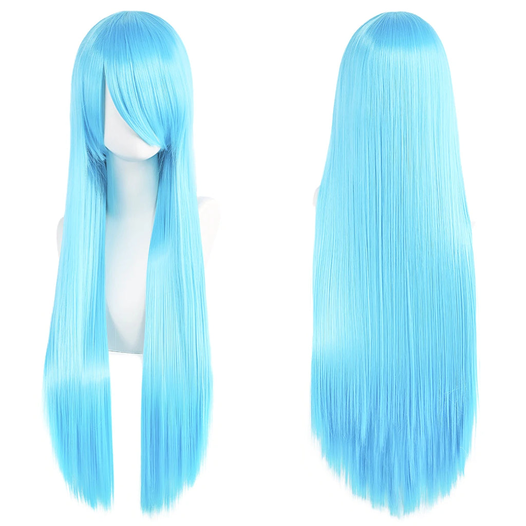 80cm Long Synthetic White Purple Cosplay Wigs Green Hair Straight Silver Wig Pink Hairpiece Lolita Wig with Bangs