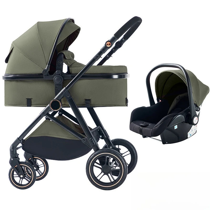 2025 New High-view Four-wheel Baby Stroller Can Sit, Lie, Fold, Two-way Lightweight Baby Newborn Three-in-one Stroller
