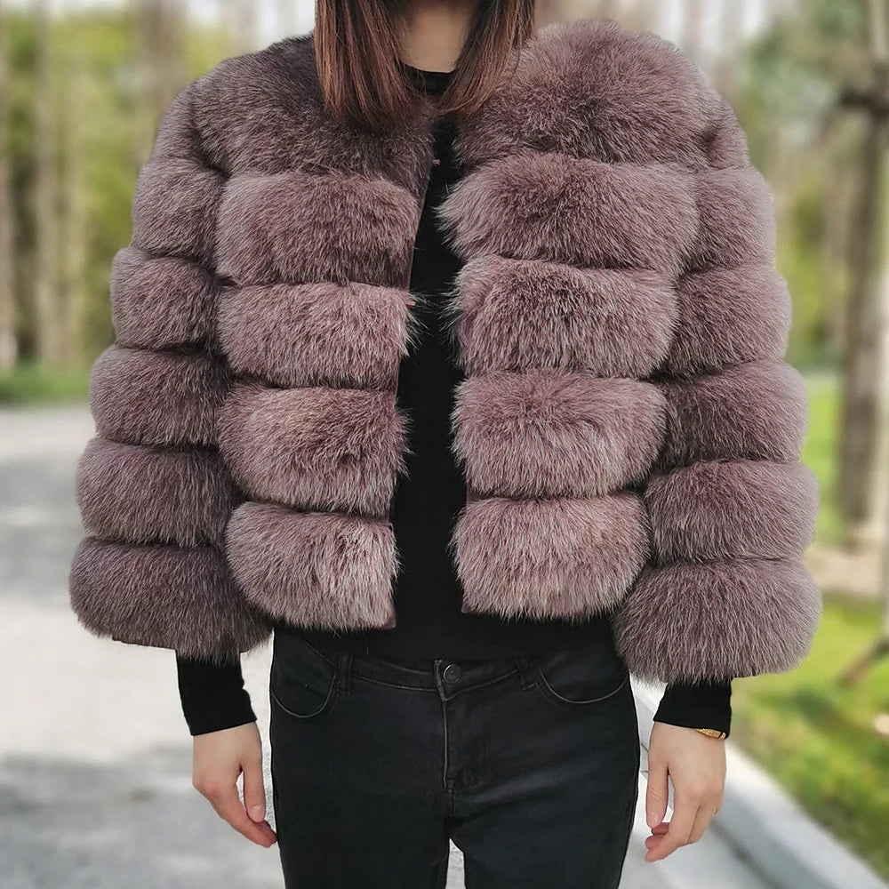 2025 MAOMAOKONG Natural Real Fox Fur Coat Women's Jackets Winter Furry Vest Luxury Beige Khaki Short Leather Female Clothing