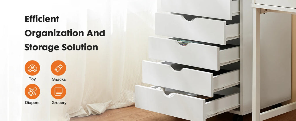 JHK 7 Drawer Chest Dressers Nightstand Storage Cabinet Wooden File Office Mobile Cabinet Wheels Living Room Organizer Rolling