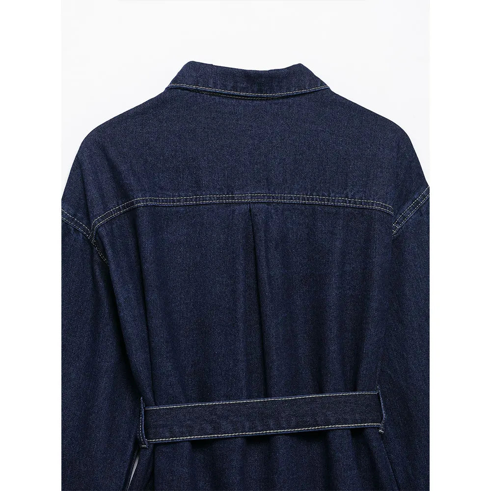 DUOPERI Women Fashion 2 Pieces Sets With Belt Denim  Jackets & Vintage Front Zipper Jeans Trousers Feamle Chic Lady Pants Sets