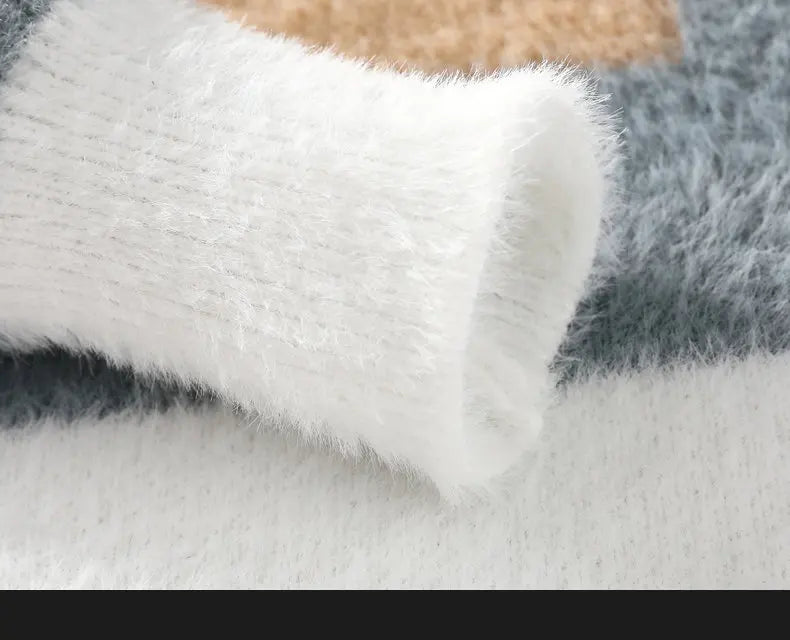 Round Neck Sweater Men's Autumn and Winter Fleece Thickened Imitation Mink Fur Base Coat Warm Base Coat Winter Top