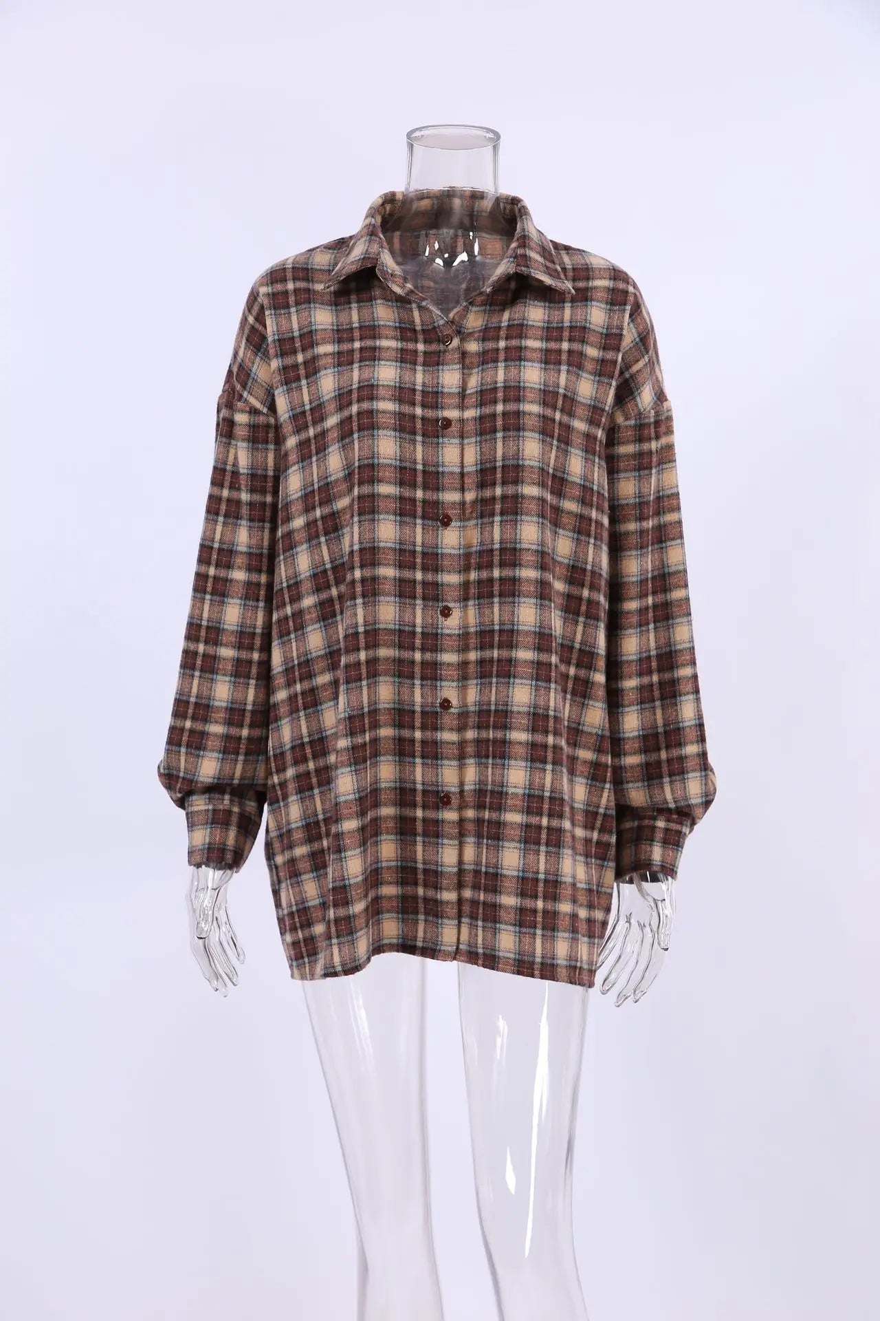 Spring Autumn Vintage Plaid Checkered Shirt Women's Long Sleeve Blouse Loose Single Breasted Casual Shirt