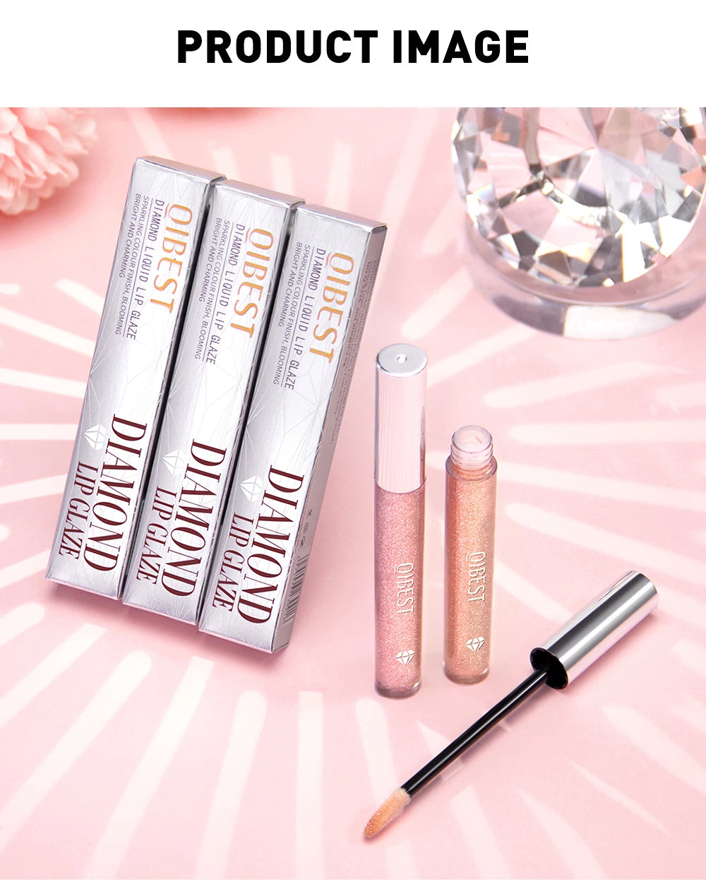 QIBEST shimmer lip gloss beauty girl diamond glitter lip tint waterproof long lasting 6 colors gray flash liquid lipstick makeup