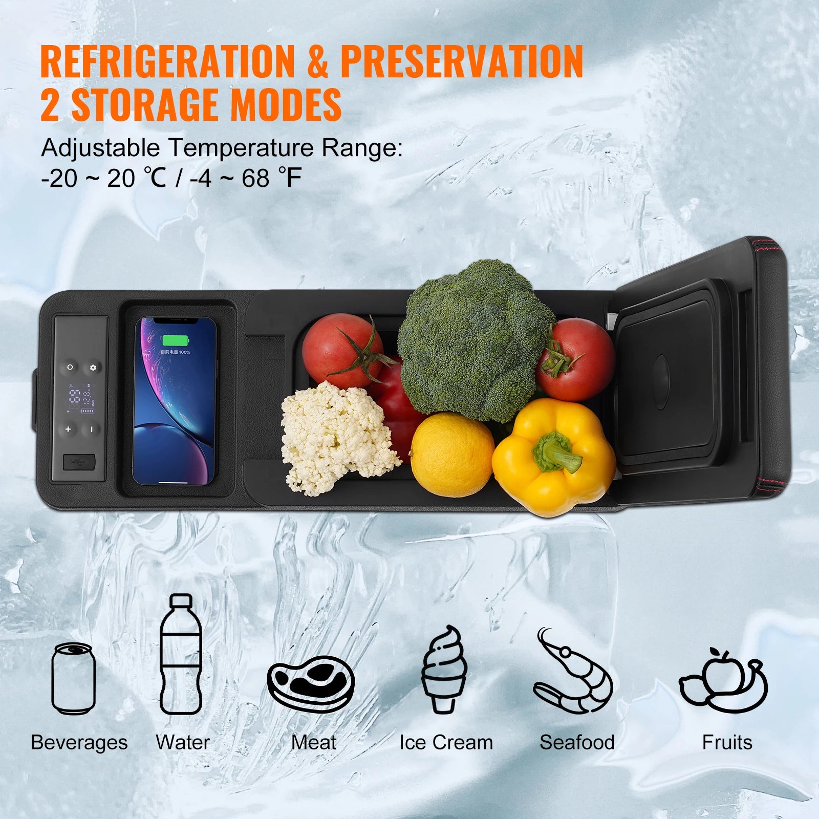 SucceBuy 8L Car RefrigeratorCar Armrest Refrigerator Fridge 8L Single Zone Freezer -4℉-68℉ Adjustable Range 12/24V DC and Cooler