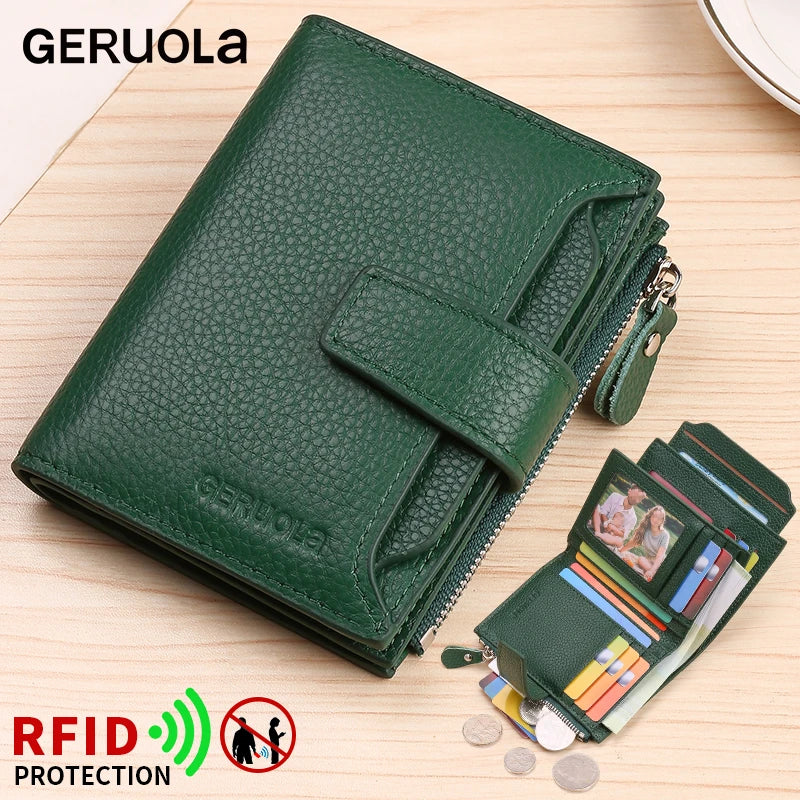RFID anti-theft brush new three fold multi fold genuine leather cowhide wallet multifunctional anti tamper magnetic card bag sho