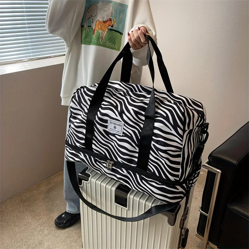 Large Capacity Nylon Travel Duffle Bag with Animal Print, Sports Gym Storage Bag, Portable Women'S Weekender Overnight Bag