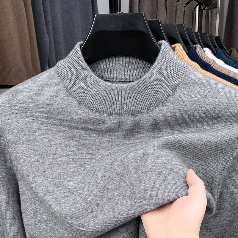 Half Turtleneck Knitwear Sweater New Autumn/Winter Mock Neck Sweatshirts Solid Color Pullovers Man Brand Casual Mens Clothing