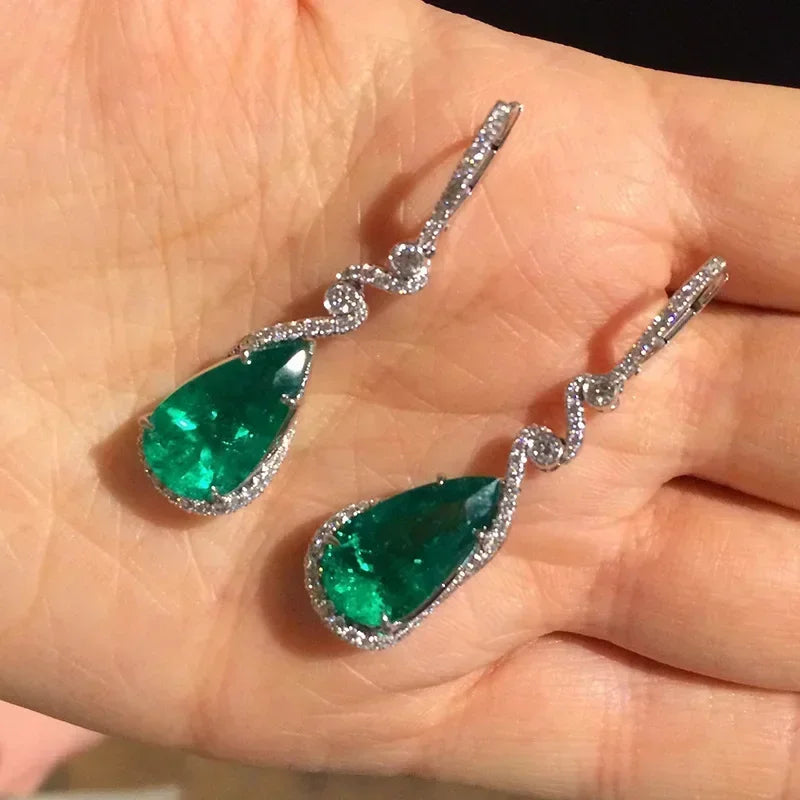 Green Crystal Drop Earrings | Elegant Zirconia Luxury Jewelry for Women