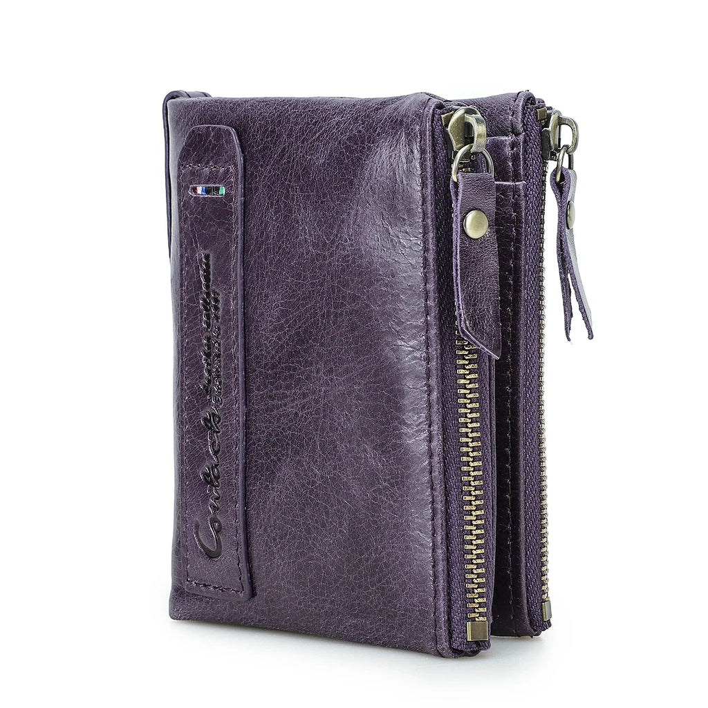 CONTACT'S Fashion Genuine Leather Women Wallet Bifold Card Holder Coin Purse Small Women's Purse Money Clip Men Pocket Wallets