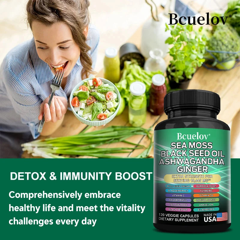 Bcuelov Black Cumin Seed Oil + Vitamin C & Mineral Complex — Thyroid, Immune & Vitality Support (120 Capsules)