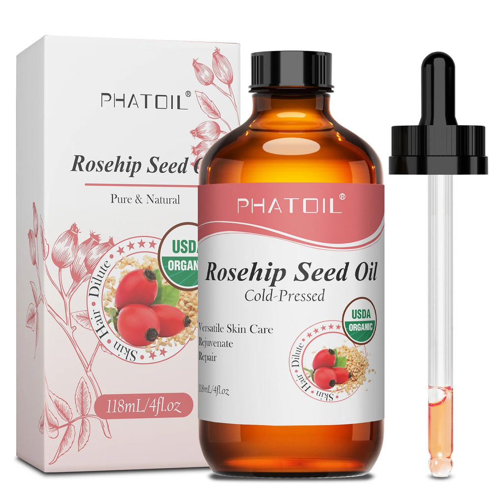 PHATOIL 118ml Organic Face Oil Natural Cold Pressed USDA Carrier Oils- Castor Oil,Jojoba,Moroccan Argan Oil,Rosehip Seed Oil
