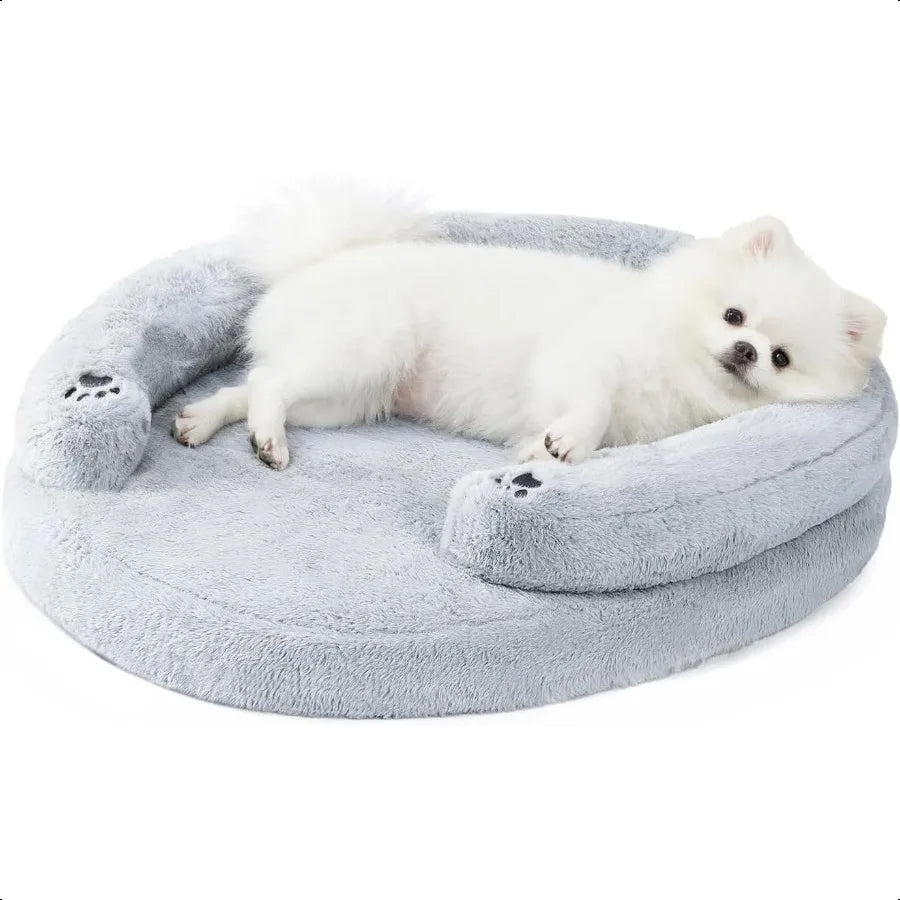 Orthopedic Dog Bed for Small Dogs Waterproof Soft Pet Cat Puppy Couch Bolster Bed with Pillow Removable Washable Cover NonSlip