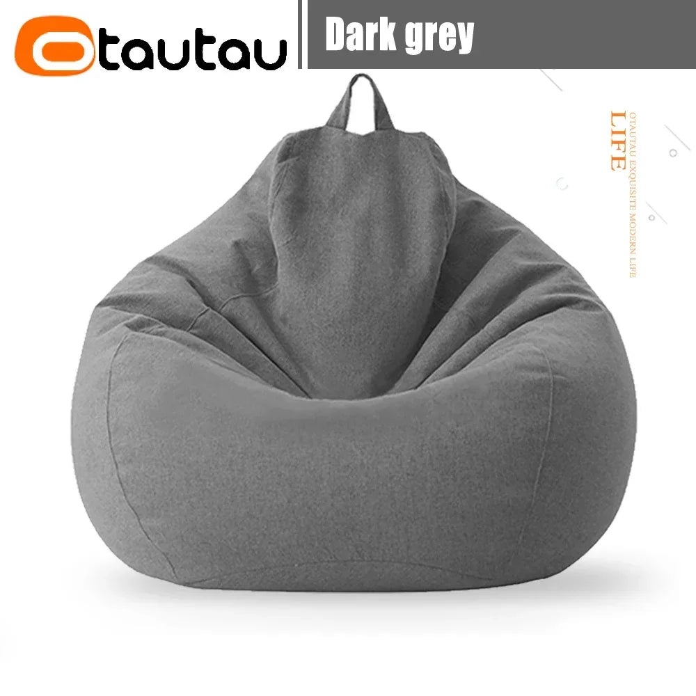 OTAUTAU Filled 70cm Bean Bag Sofa with Filler Big Cotton Linen Lazy BeanBag Bedroom Chair Puff Relax Lounge Couch DD002