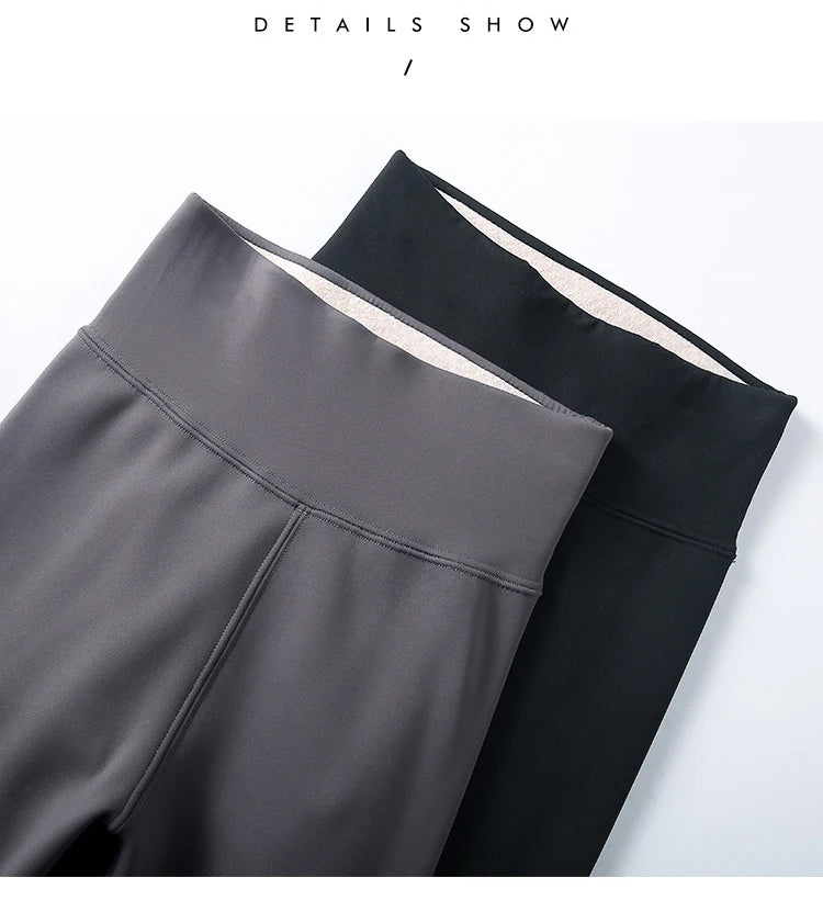 BIVIGAOS Snowflake Velvet Warm Sharkskin Leggings — Fleece-Lined High-Waist Winter Pants for Women