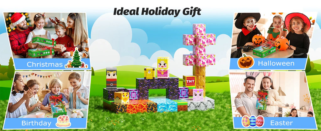 Magnetic Building Blocks Mine World Magnet Cube Set STEM Montessori Sensory Toy for Kids Boys Girls Ages 3+ DIY Model Children