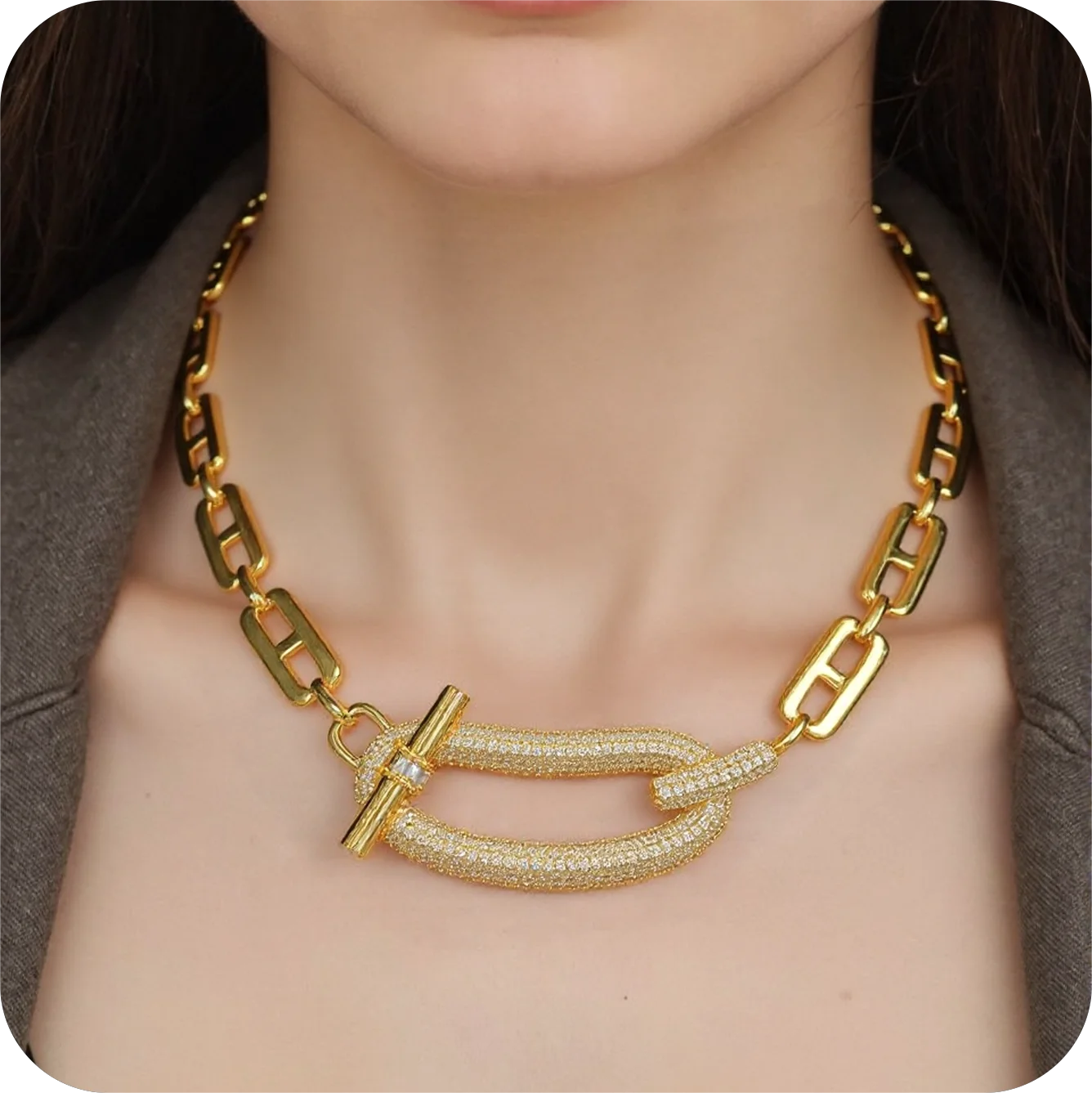 24K Gold-Plated Geometric Zircon Pendant Necklace | Elegant Copper Punk Jewelry for Women